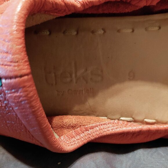 NWOB TIEKS by Gavrieli Poppy Orange Coral Leather Ballet Flats - Picture 2 of 5